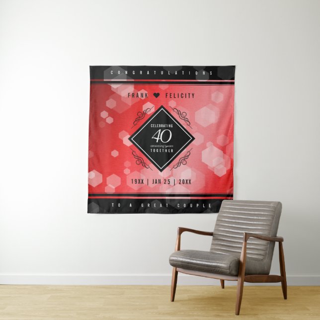 Elegant 40th Ruby Wedding Anniversary Celebration Tapestry (In Situ)