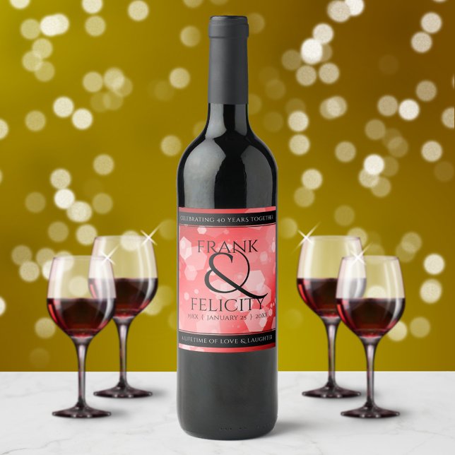 Elegant 40th Ruby Wedding Anniversary Celebration Wine Label (Creator Uploaded)