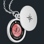 Elegant 40th Ruby Wedding Anniversary Locket Necklace<br><div class="desc">Commemorate the 40th wedding anniversary with this elegant locket! Elegant black serif and sans serif lettering with hexagonal confetti on a ruby red background add a memorable touch for this special occasion and extraordinary milestone. Customise with the happy couple's names. Add even more customisation with a date for the ruby...</div>