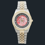 Elegant 40th Ruby Wedding Anniversary Watch<br><div class="desc">Celebrate the 40th ruby wedding anniversary with this commemorative watch! Elegant lettering with hexagonal confetti on a ruby red background add a memorable touch for this special occasion and extraordinary milestone. Customize with couple's names,  dates of marriage,  and congratulatory messages.

Design © W.H. Sim. See more at zazzle.com/expressionsoccasions</div>