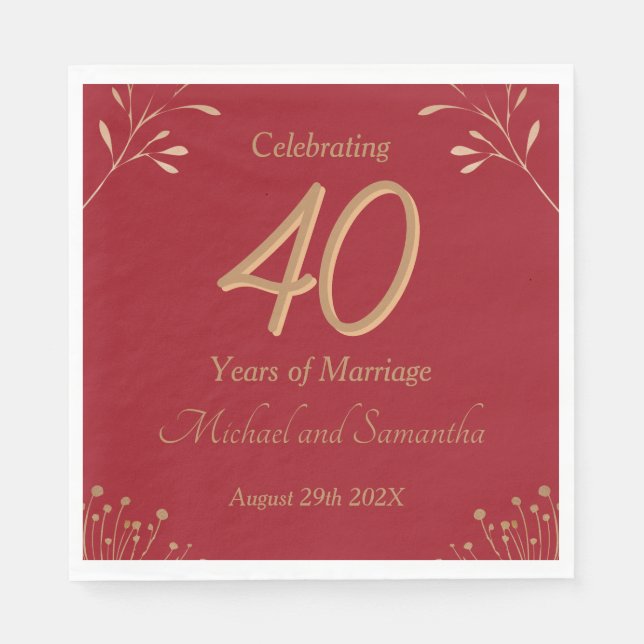 Elegant 40th Ruby Wedding Party Napkin (Front)