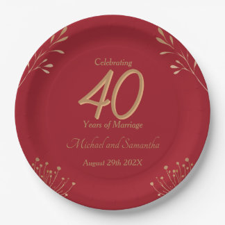Elegant 40th Ruby Wedding Party Paper Plate