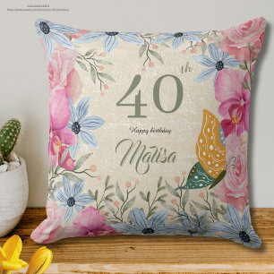 Elegant 40th Rustic watercolor floral Cushion