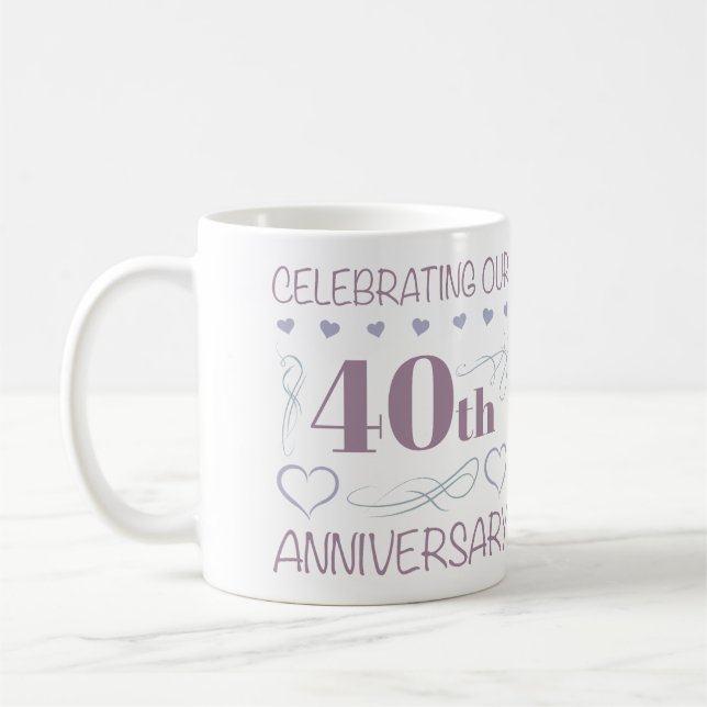 Elegant 40th Wedding Anniversary Purple Coffee Mug (Left)