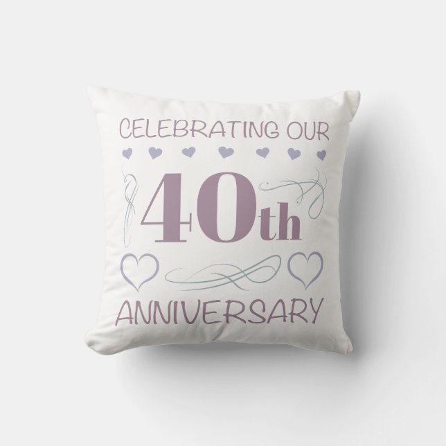Elegant 40th Wedding Anniversary Purple Cushion (Front)