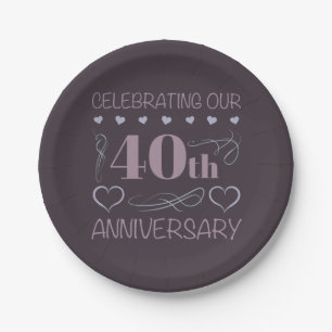 Elegant 40th Wedding Anniversary Purple Paper Plate