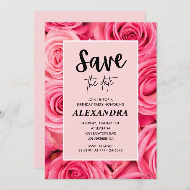 Elegant 41st birthday  Floral Roses Save the date  Invitation (Front/Back)