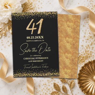 Elegant 41st Black Gold Glitter Birthday Save The Date