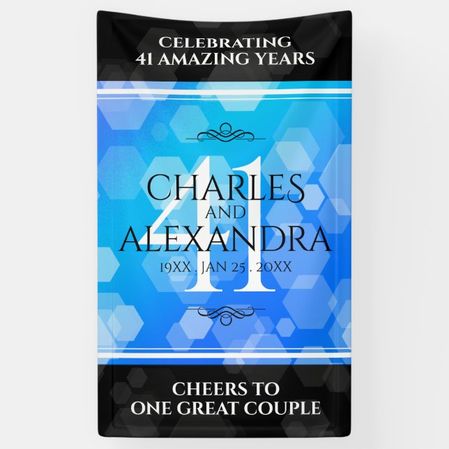 Elegant 41st Blue Topaz Wedding Anniversary Banner (Vertical)