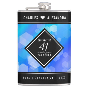 Elegant 41st Blue Topaz Wedding Anniversary Hip Flask