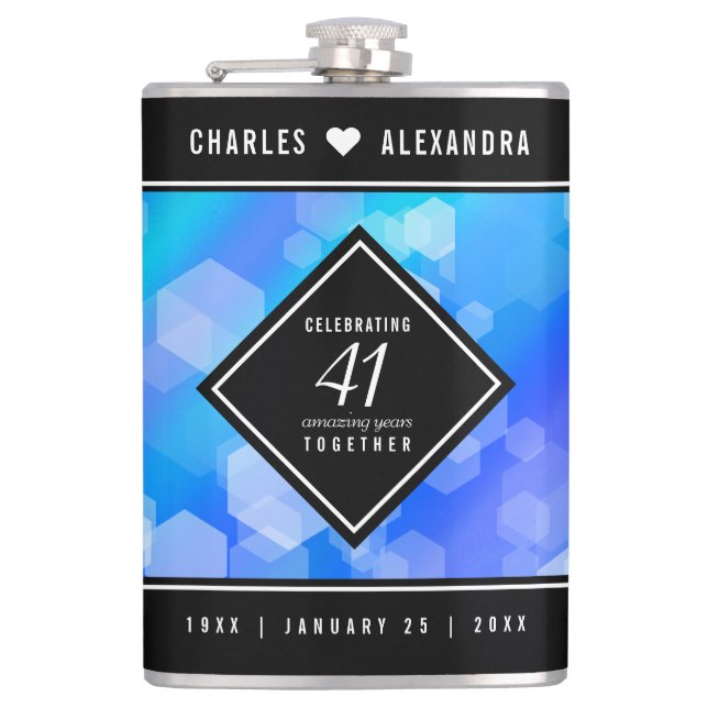 Elegant 41st Blue Topaz Wedding Anniversary Hip Flask (Front)
