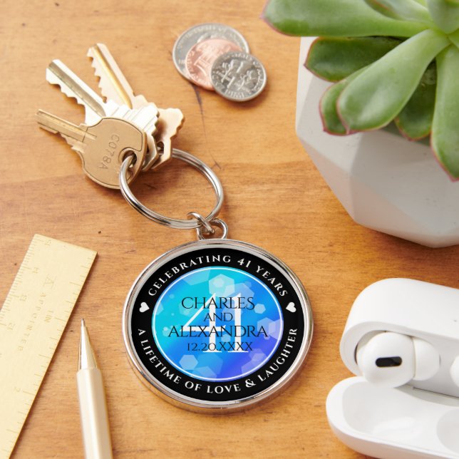 Elegant 41st Blue Topaz Wedding Anniversary Key Ring (Desk)