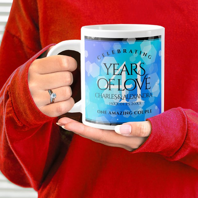 Elegant 41st Blue Topaz Wedding Anniversary Large Coffee Mug (41st Wedding Anniversary Jumbo Coffee Mug Cover Photo.)