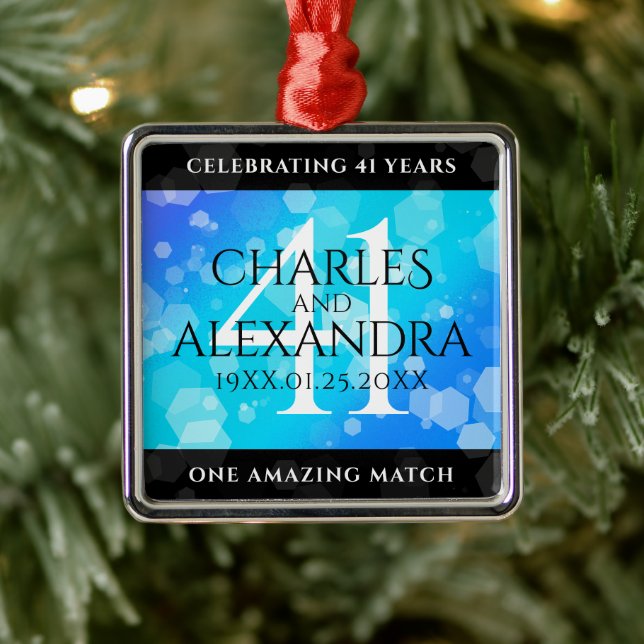 Elegant 41st Blue Topaz Wedding Anniversary Metal Ornament (Tree)