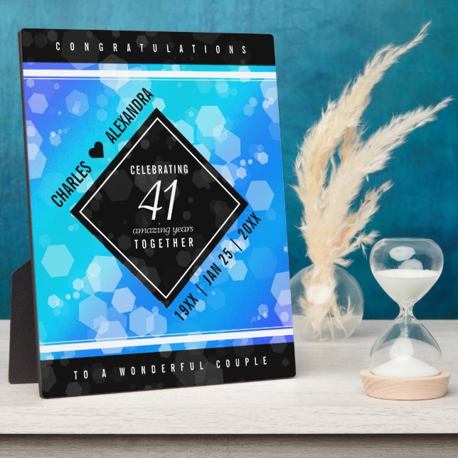 Elegant 41st Blue Topaz Wedding Anniversary Plaque (Side)