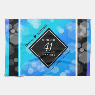 Elegant 41st Blue Topaz Wedding Anniversary Tea Towel