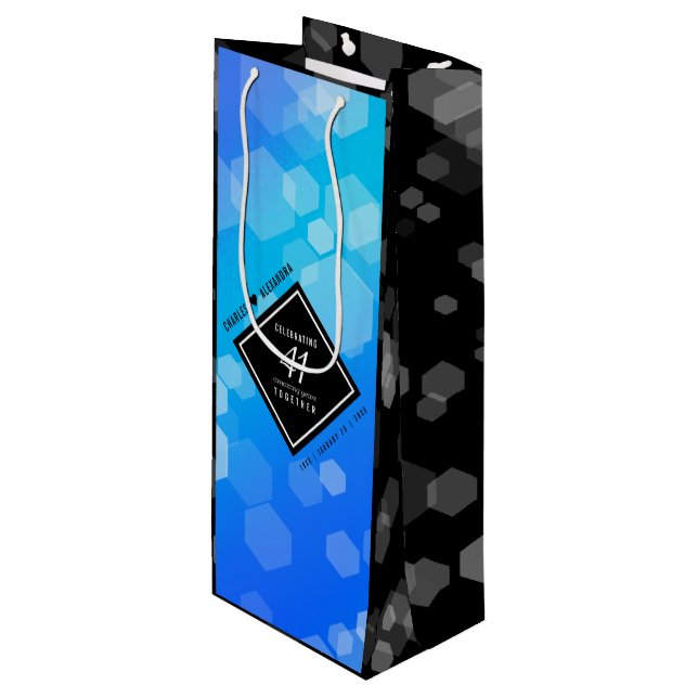 Elegant 41st Blue Topaz Wedding Anniversary Wine Gift Bag (Front Angled)