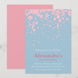 Elegant 42nd birthday invitations Floral Pink Blue