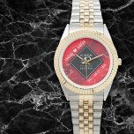 Elegant 42nd Jasper Wedding Anniversary Watch<br><div class="desc">Celebrate the 42nd jasper wedding anniversary and a love that stands the test of time with this stylish watch! Elegant white lettering on a marbled cherry red background add a memorable touch for this special occasion and extraordinary milestone. Personalise with the couple's names and years of marriage. Design © W.H....</div>