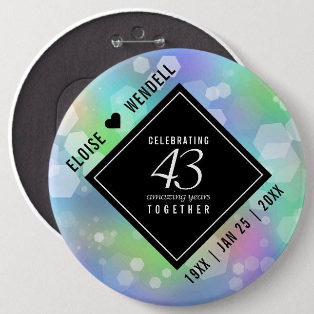 Elegant 43rd Opal Wedding Anniversary Celebration 6 Cm Round Badge (Front & Back)