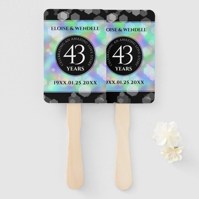Elegant 43rd Opal Wedding Anniversary Celebration Hand Fan (Front and Back)