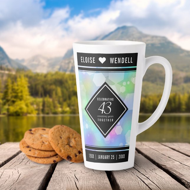 Elegant 43rd Opal Wedding Anniversary Celebration Latte Mug (43rd Opal Wedding Anniversary Tall Latte Mug Cover Photo. )