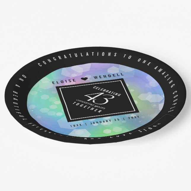 Elegant 43rd Opal Wedding Anniversary Celebration Paper Plate (Angled)
