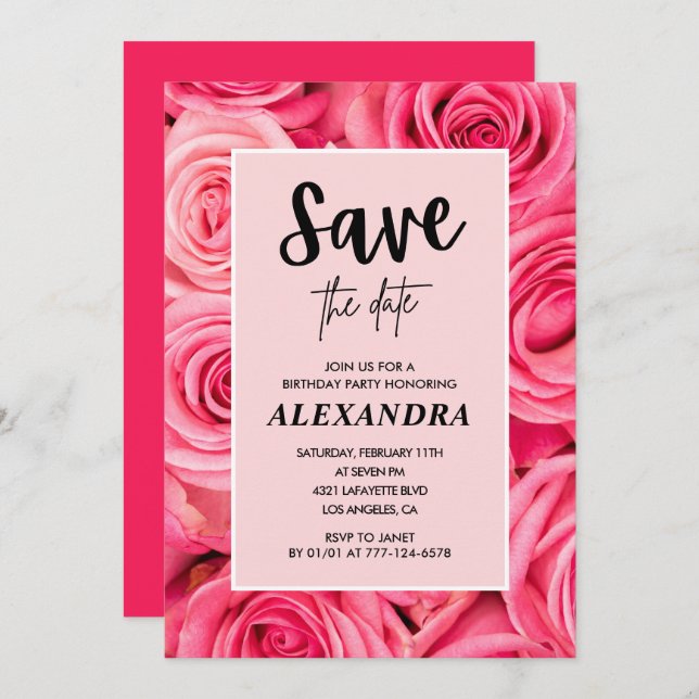 Elegant 44th birthday  Floral Rose Save the date  Invitation (Front/Back)