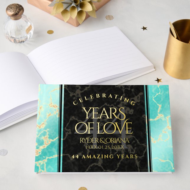 Elegant 44th Turquoise Wedding Anniversary Guest Book (Elegant 44th Turquoise Wedding Anniversary Foil Guest Book Cover Photo)
