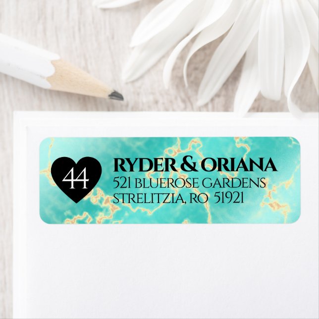Elegant 44th Turquoise Wedding Anniversary Return Address Label (Insitu)