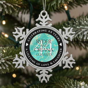 Elegant 44th Turquoise Wedding Anniversary Snowflake Pewter Christmas Ornament