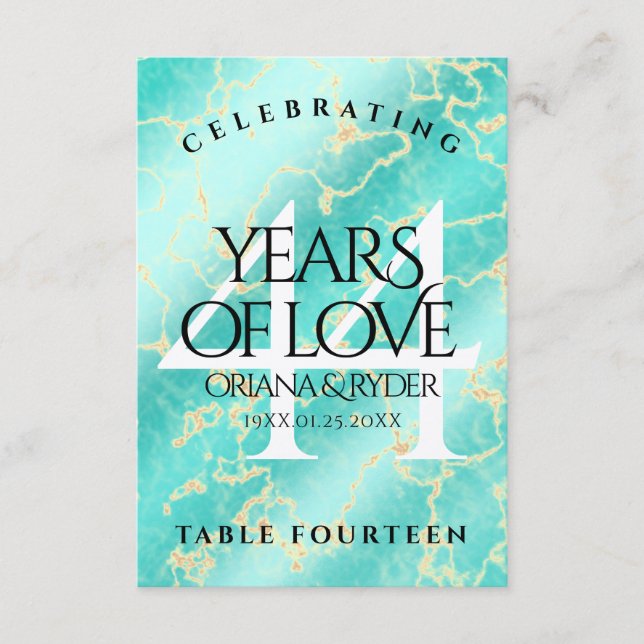 Elegant 44th Turquoise Wedding Anniversary Thank You Card (Front)