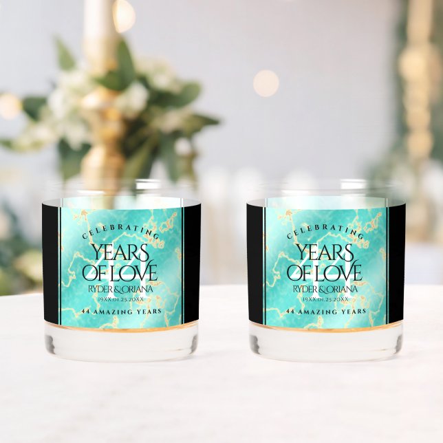 Elegant 44th Turquoise Wedding Anniversary Whiskey Glass (Insitu (Wedding))