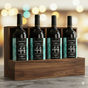 Elegant 44th Turquoise Wedding Anniversary Wine Label