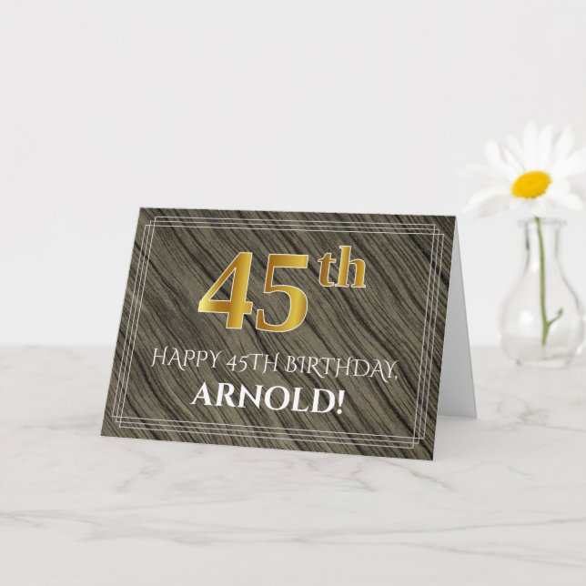 Elegant 45th Birthday: Faux Wood, Faux Gold Look Card (Small Plant)
