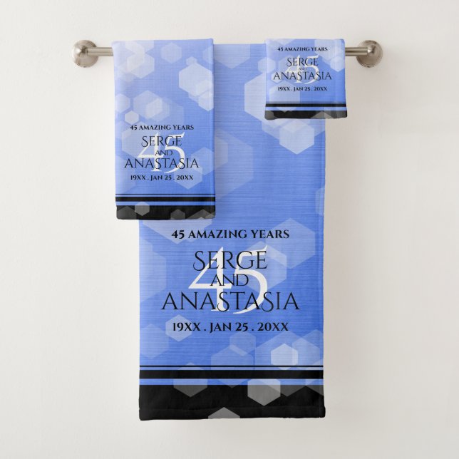Elegant 45th Sapphire Wedding Anniversary Bath Towel Set (Insitu)
