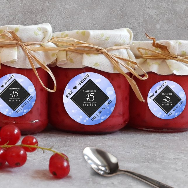 Elegant 45th Sapphire Wedding Anniversary Classic Round Sticker (Elegant 45th Sapphire Wedding Anniversary Round Sticker Cover Photo.)