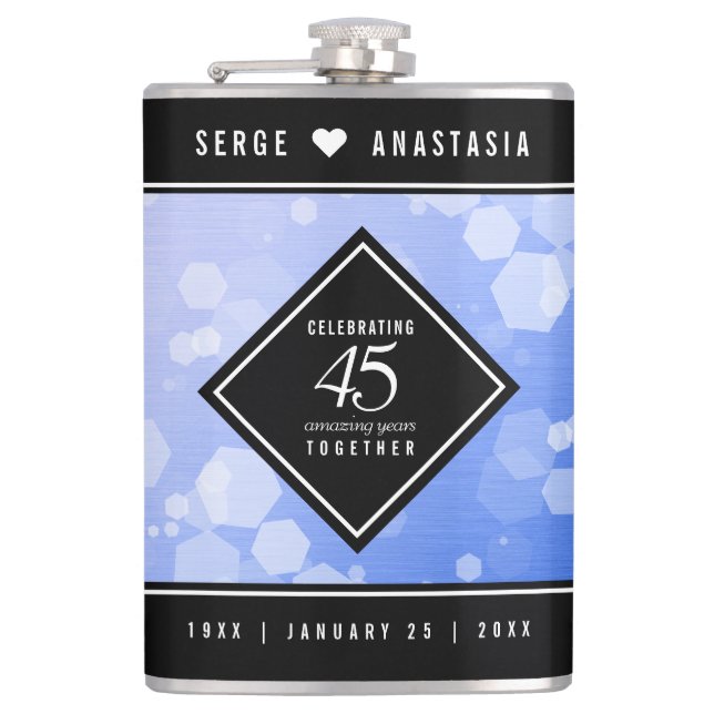 Elegant 45th Sapphire Wedding Anniversary Hip Flask (Front)