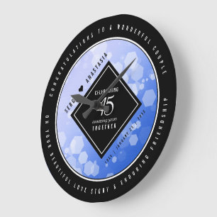 Elegant 45th Sapphire Wedding Anniversary Large Clock