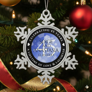 Elegant 45th Sapphire Wedding Anniversary Snowflake Pewter Christmas Ornament