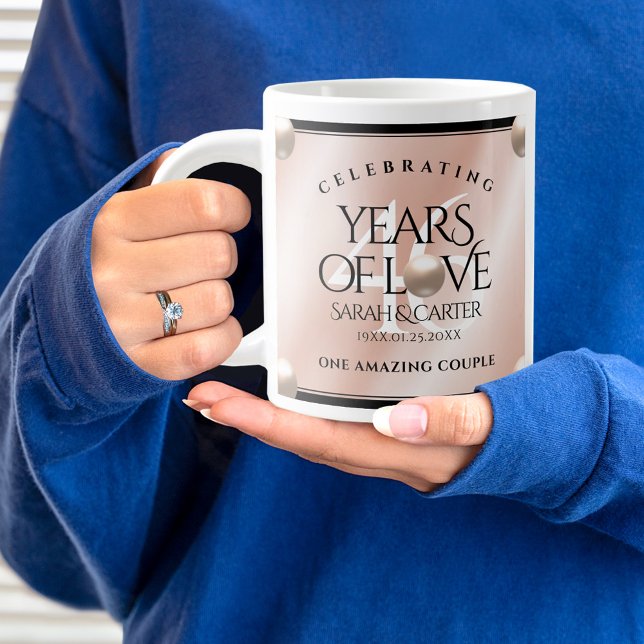 Elegant 46th Pearl Wedding Anniversary Celebration Large Coffee Mug (46th Wedding Anniversary Jumbo Coffee Mug Cover Photo.)