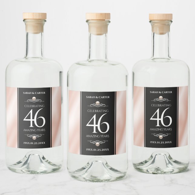 Elegant 46th Pearl Wedding Anniversary Celebration Liquor Bottle Label (Bottles)