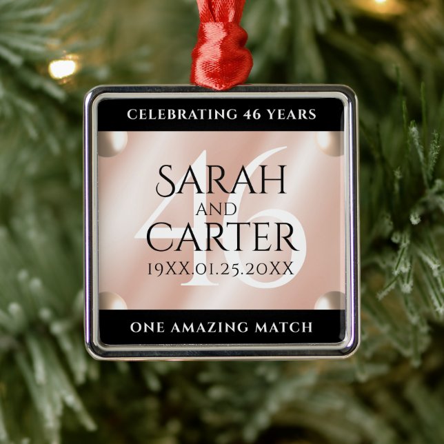Elegant 46th Pearl Wedding Anniversary Celebration Metal Ornament (Tree)