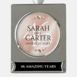 Elegant 46th Pearl Wedding Anniversary Celebration Silver Plated Banner Ornament