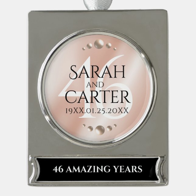 Elegant 46th Pearl Wedding Anniversary Celebration Silver Plated Banner Ornament (Front)