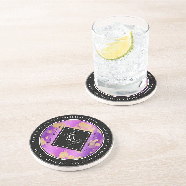 Elegant 47th Amethyst Wedding Anniversary Coaster (Side)