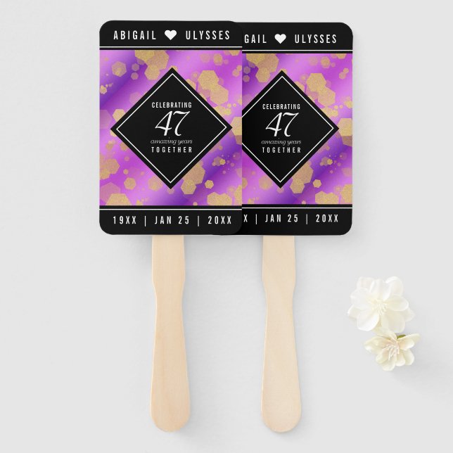 Elegant 47th Amethyst Wedding Anniversary Hand Fan (Front and Back)