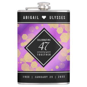 Elegant 47th Amethyst Wedding Anniversary Hip Flask