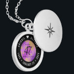 Elegant 47th Amethyst Wedding Anniversary Locket Necklace<br><div class="desc">Celebrate the 47th wedding anniversary with this elegant locket! Elegant black and white lettering with gold-dusted hexagonal confetti on an amethyst purple background add a memorable touch for this special occasion and extraordinary milestone. Customise with the happy couple's names, and add dates for their amethyst anniversary. Design © W.H. Sim,...</div>