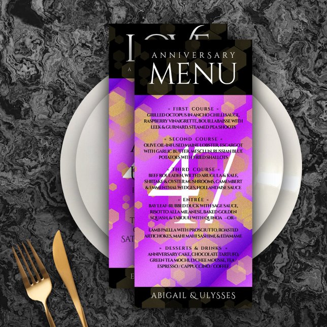 Elegant 47th Amethyst Wedding Anniversary Menu (Elegant 47th Amethyst Wedding Anniversary Menu Rack Card Cover Photo.)